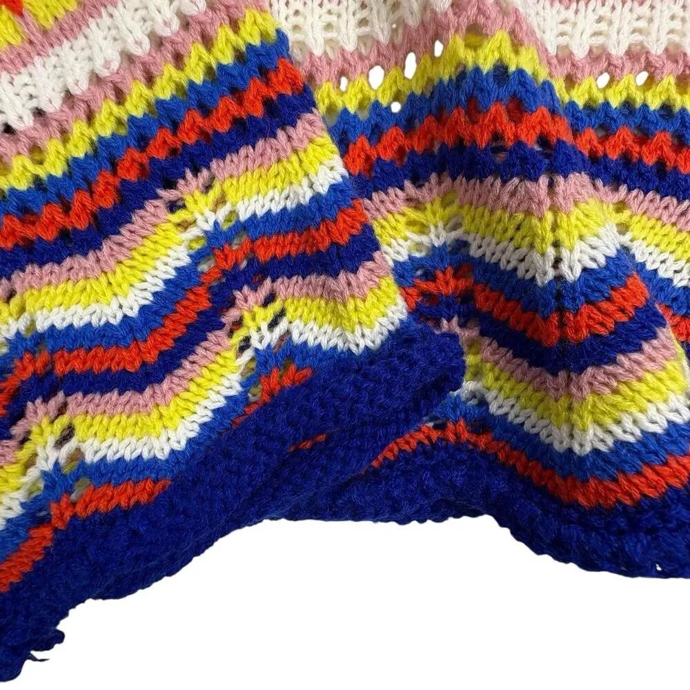 NWT Crochet Open Knit Colorful Striped Sweater Boho Beginning Boutique S/M